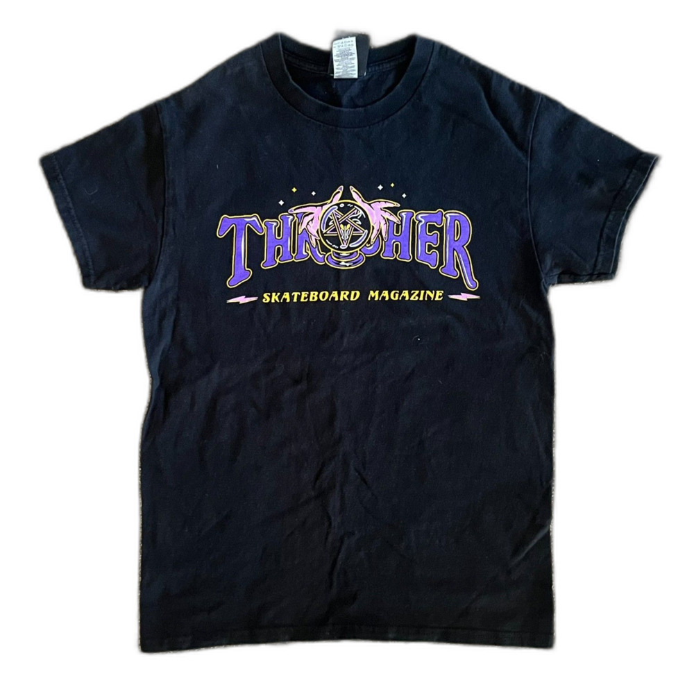 Thrasher Skateboard Magazine TShirt Small Unisex Pentagram Spellout Black